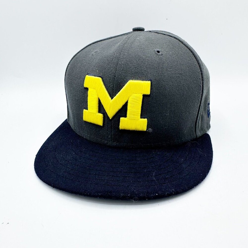 New Era 59Fifty Hat Michigan Wolverines Grey Fitted Wool Blend Cap Men's 7-1/8